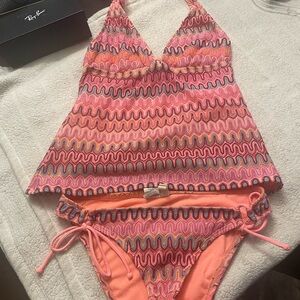 Hobie Pink and Orange Wave Pattern Bikini
